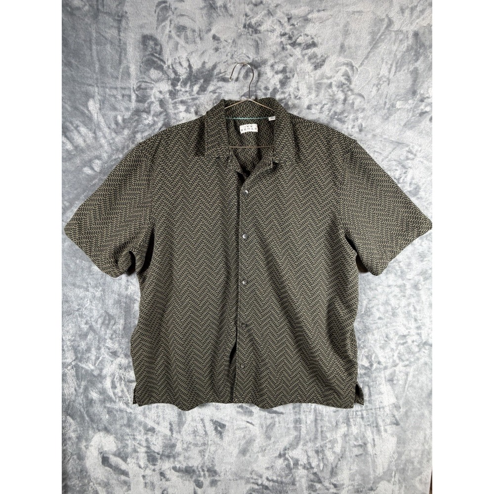 Ike Behar Button Up Shirt & Short Sleeve Casual Chevron/Zigzag Olive & Black